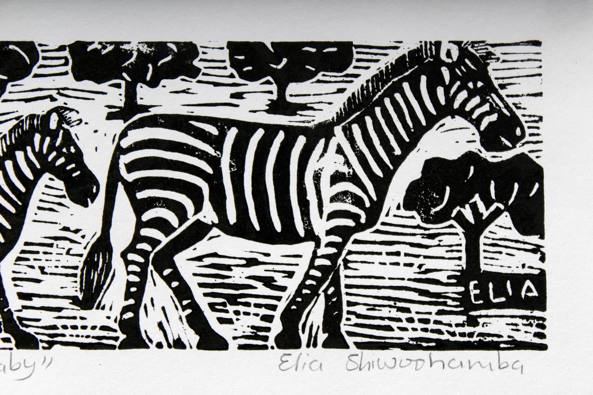 Elia Shiwoohamba - Zebra and baby, Elia Shiwoohamba, Linoleum block ...