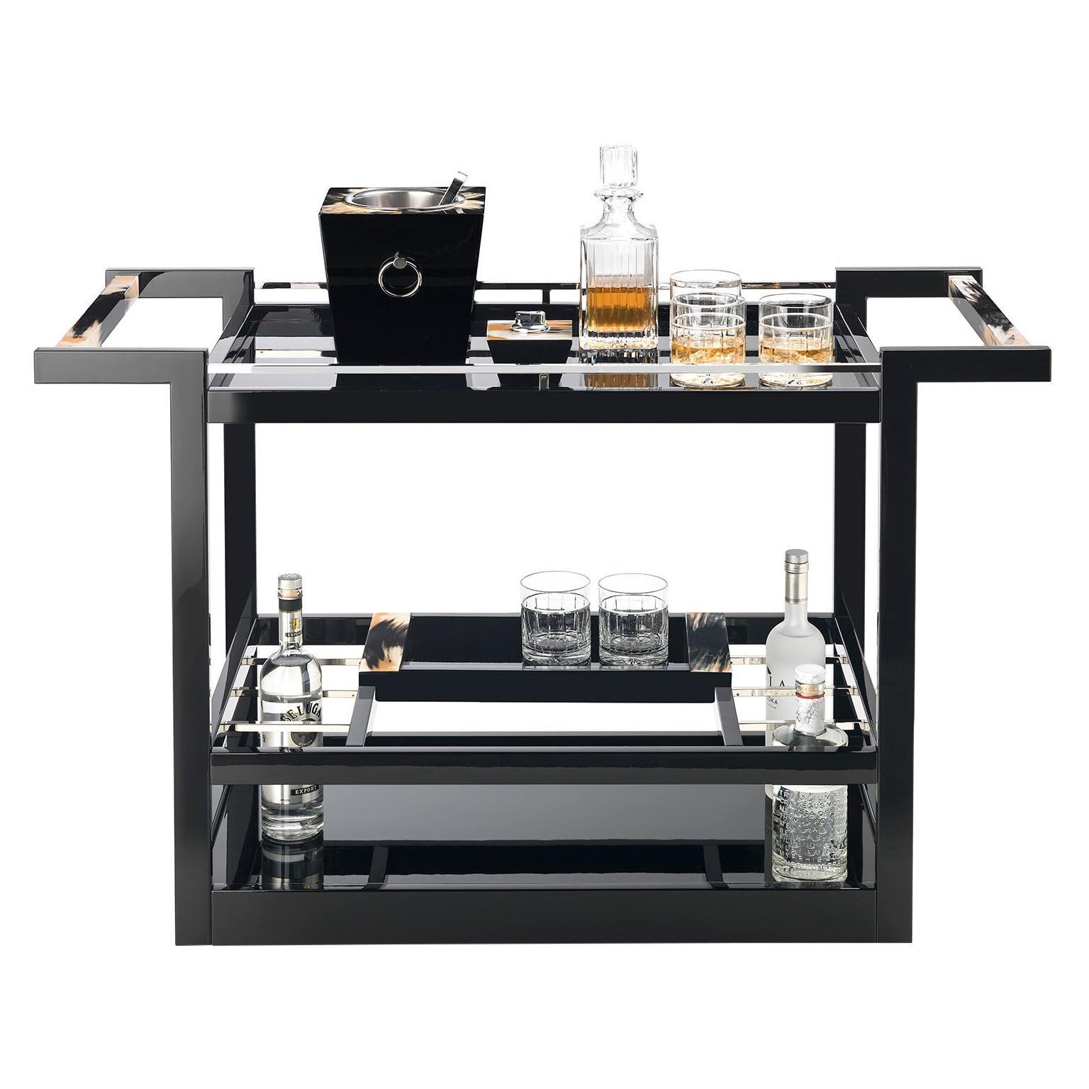 Elia Trolley in Lacquered Wood with Handles in Corno Italiano, Mod. 4741 For Sale