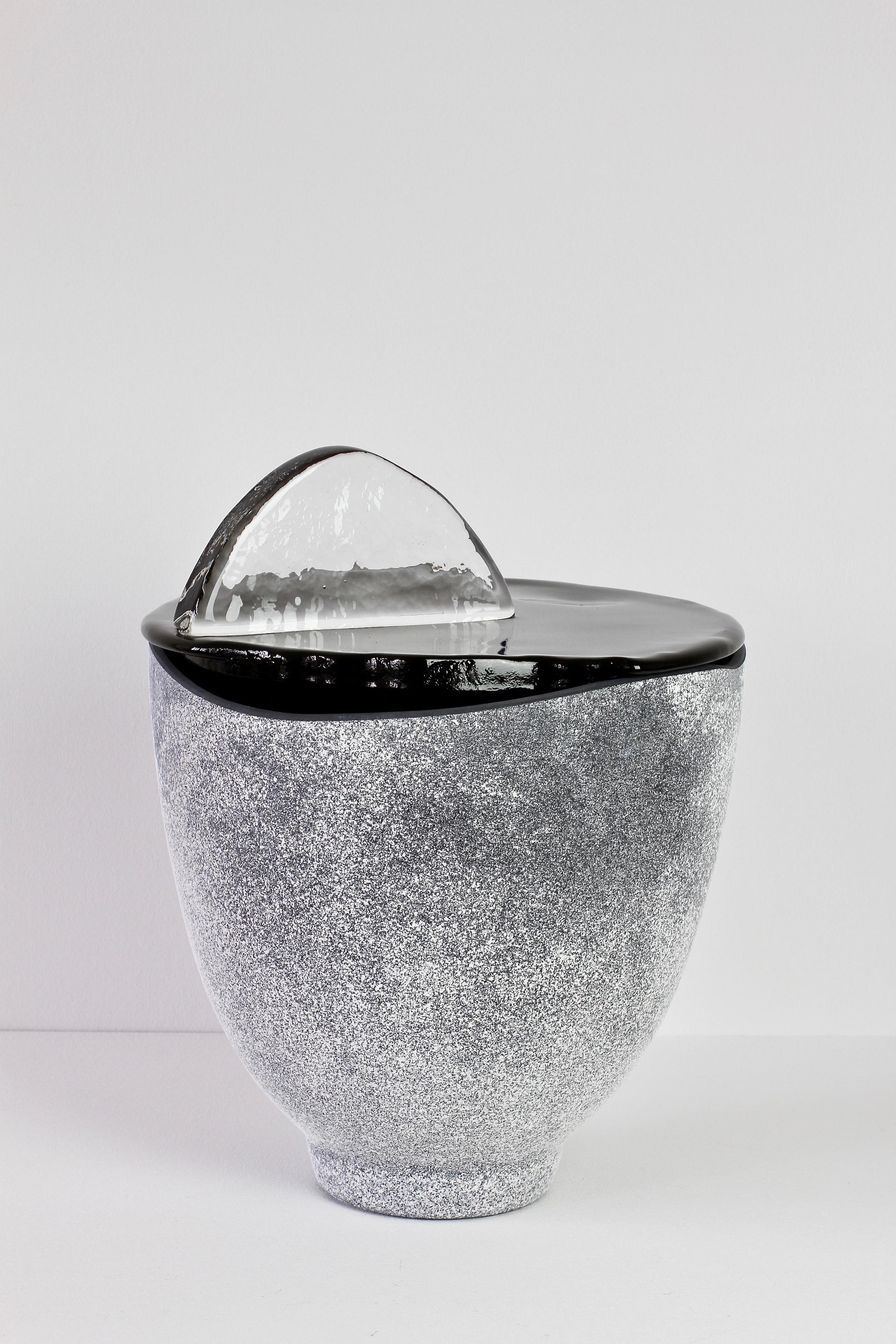 Huge 20 Inch Seguso Vetri d'arte Black Scavo Murano Glass Bowl Centrepiece Set For Sale 4