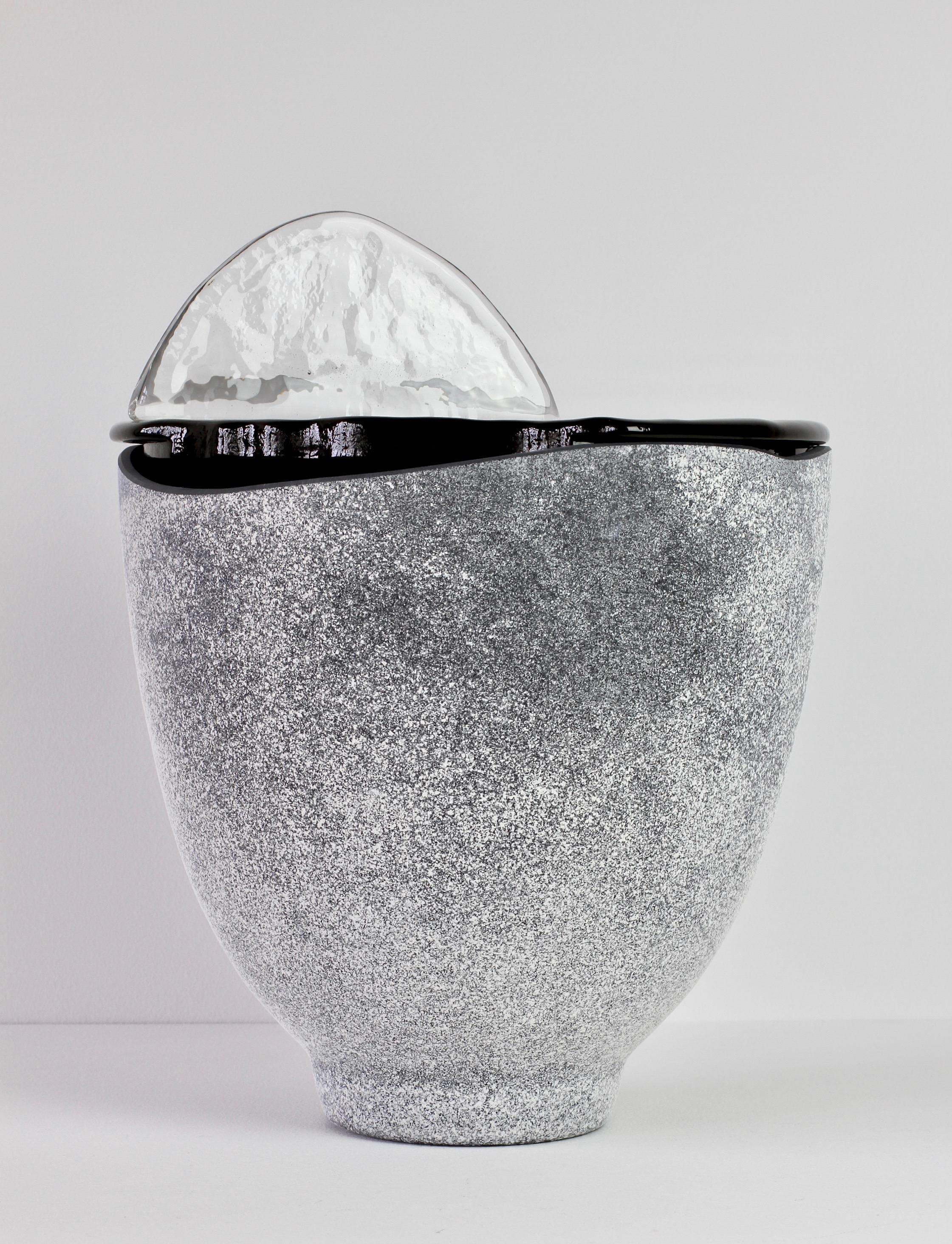 Huge 20 Inch Seguso Vetri d'arte Black Scavo Murano Glass Bowl Centrepiece Set For Sale 5