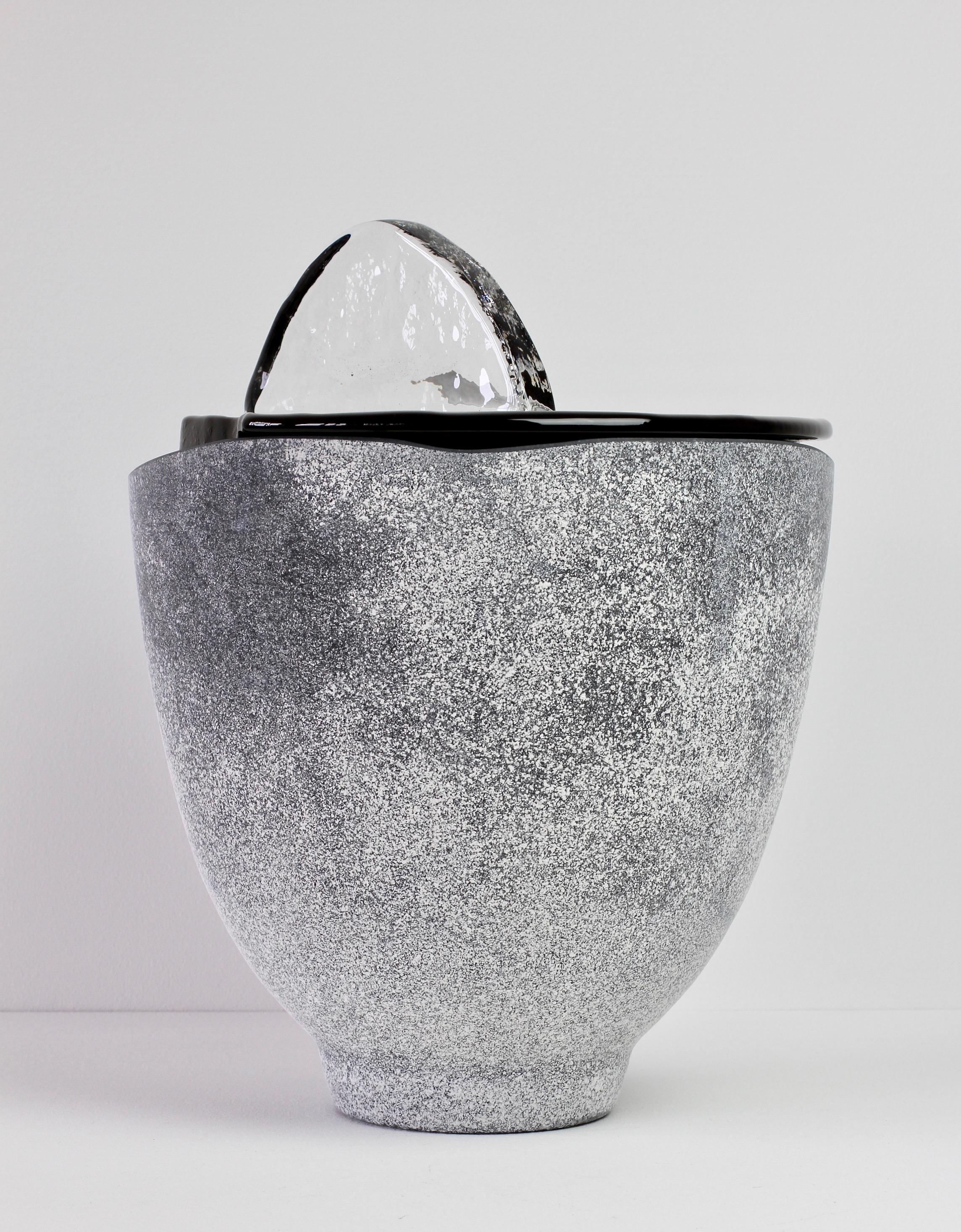 Huge 20 Inch Seguso Vetri d'arte Black Scavo Murano Glass Bowl Centrepiece Set For Sale 6