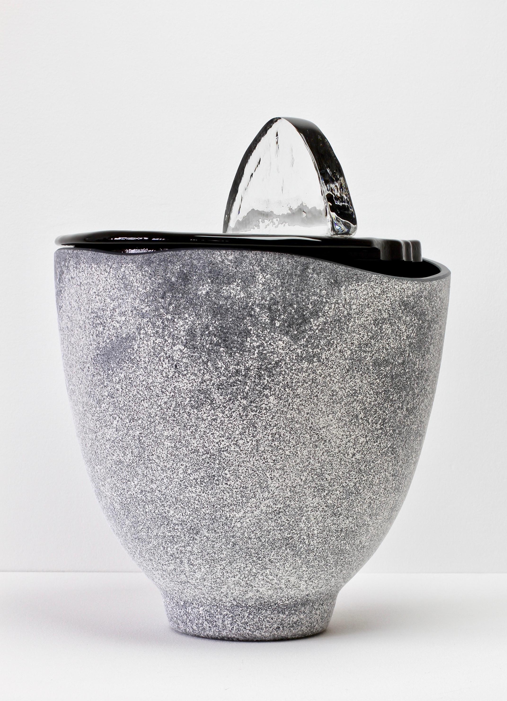 Huge 20 Inch Seguso Vetri d'arte Black Scavo Murano Glass Bowl Centrepiece Set For Sale 7