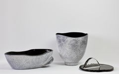 Huge 20 Inch Seguso Vetri d'arte Black Scavo Murano Glass Bowl Centrepiece Set