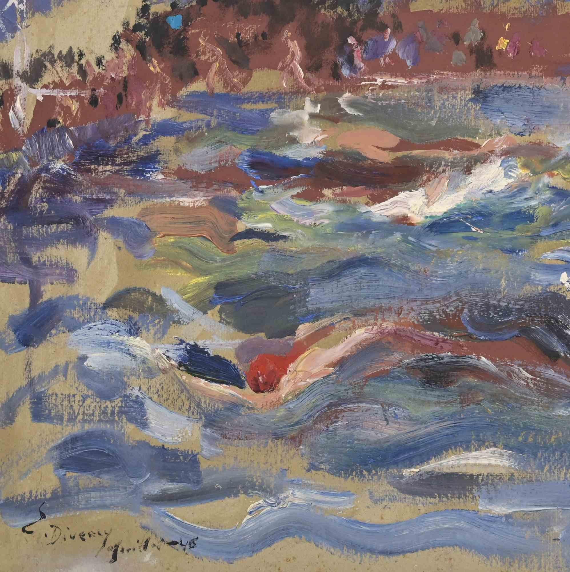 Mar -  Pintura de Eliane Diverly - Mediados del siglo XX en venta 1