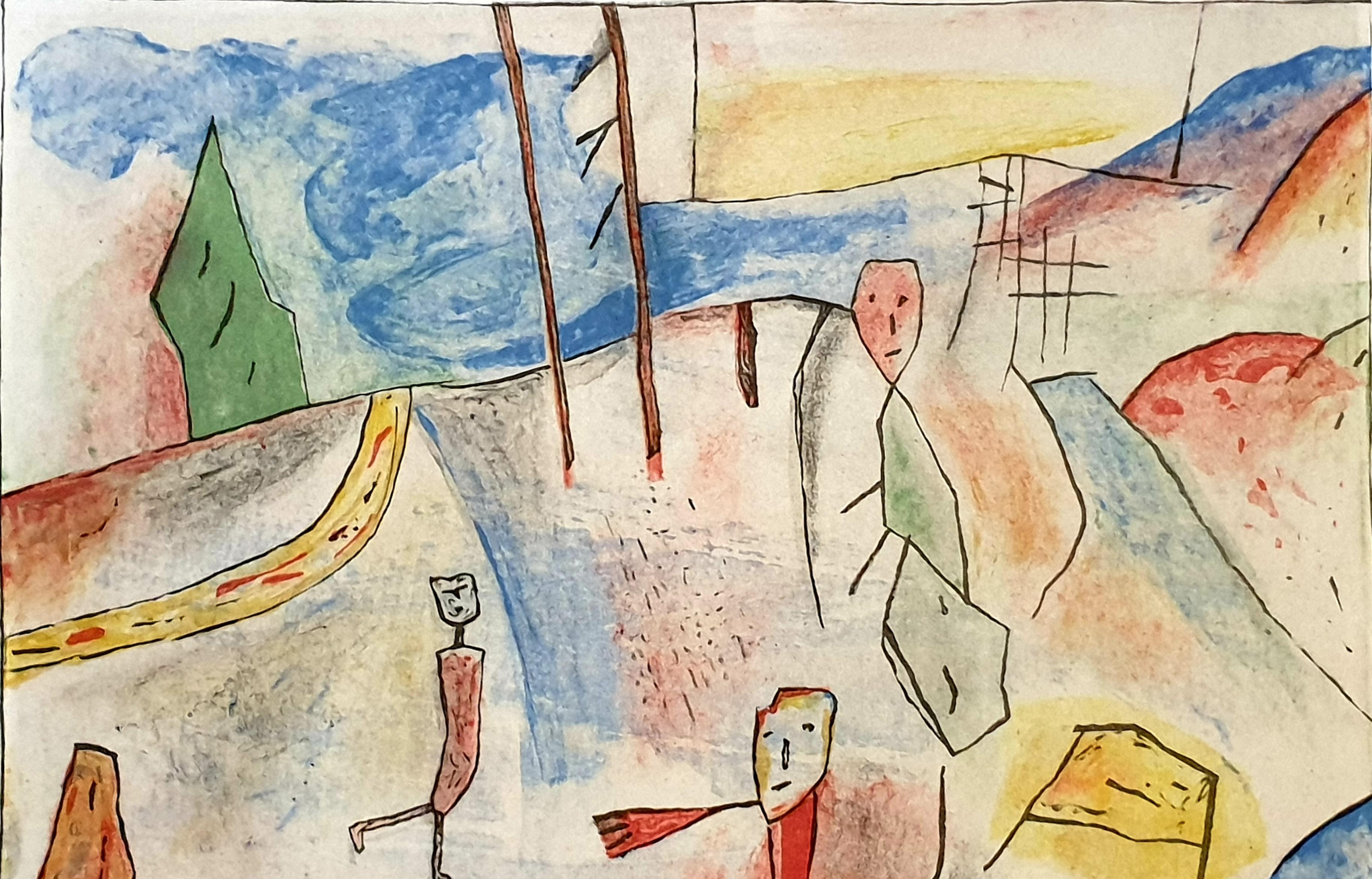 Abstract Expressionist, Art Brut Lithograph, 'A Day Out'. For Sale 5