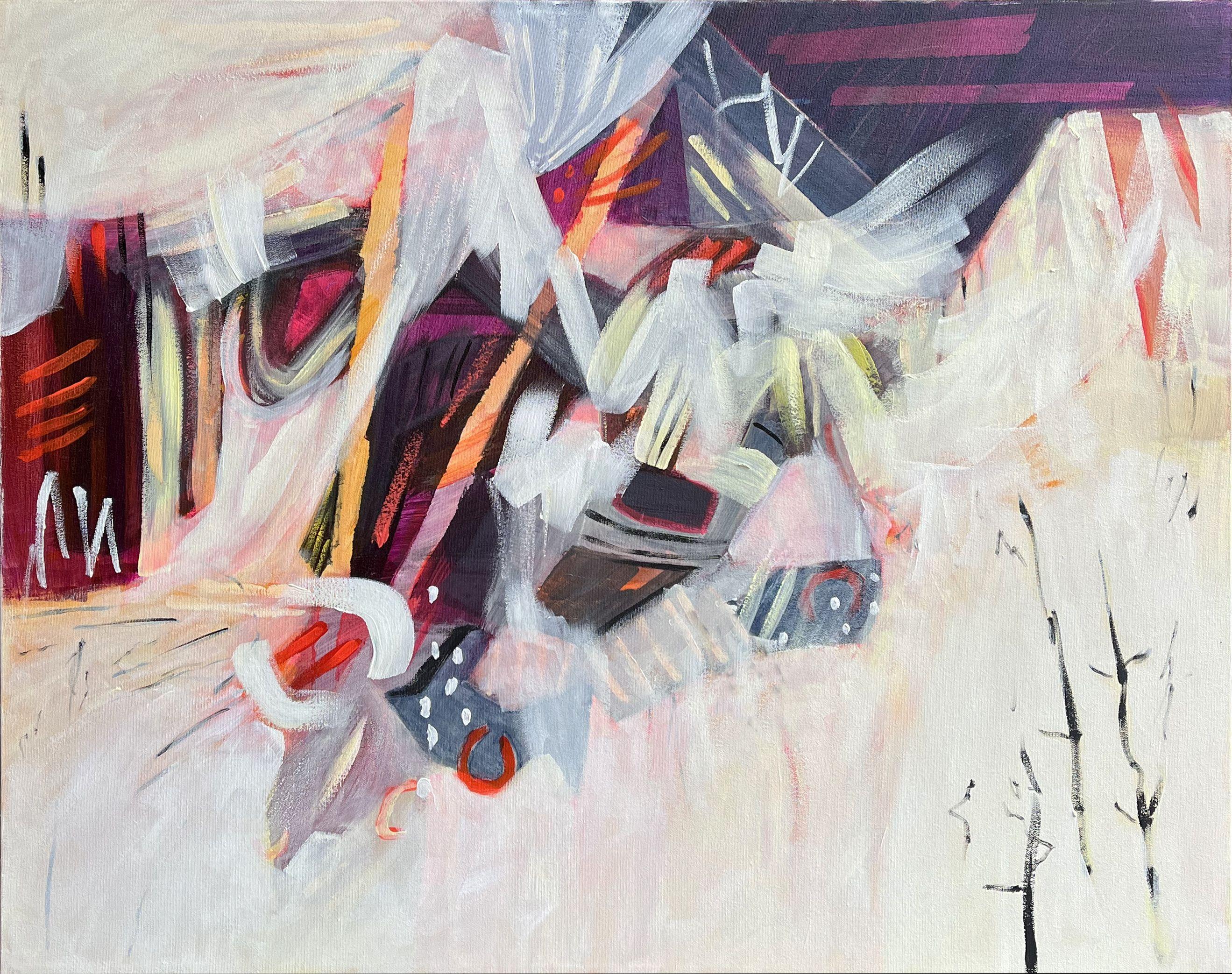 Winter! The artist used very luminous and warm colours for this intricate space ! :: Painting :: Abstract Expressionism :: This piece comes with an official certificate of authenticity signed by the artist :: Ready to Hang: Yes :: Signed: Yes ::