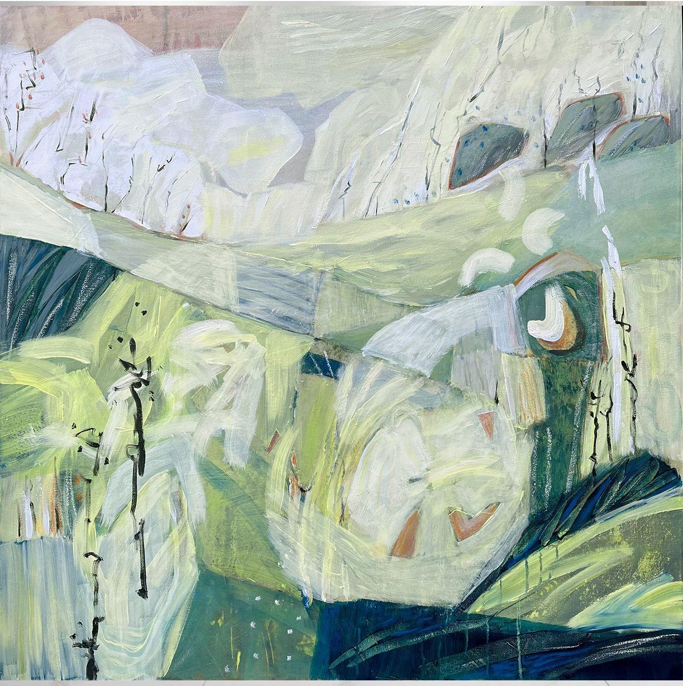 Lago e terra IV, Pittura, Acrilico su tela - Painting di Eliane Saheurs