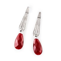 Eliania Rosetti Earrings in 18k Gold 36.4 Cts of White Topaz  25.7 Cts Red Jade