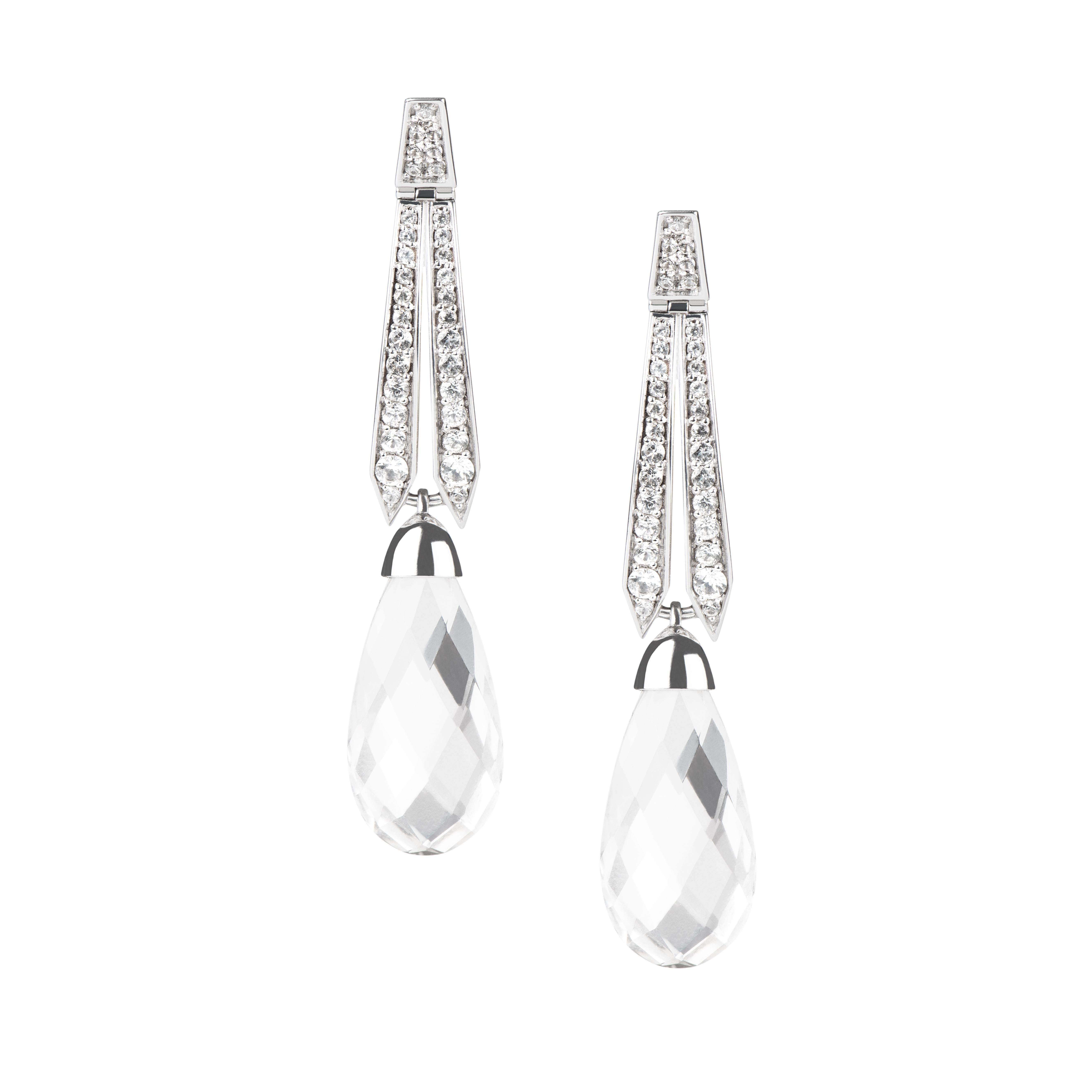 Aesthetic Movement Eliania Rosetti Earrings in 18k Gold 36.4 Cts of White Topaz  25.7 Cts Red Jade For Sale
