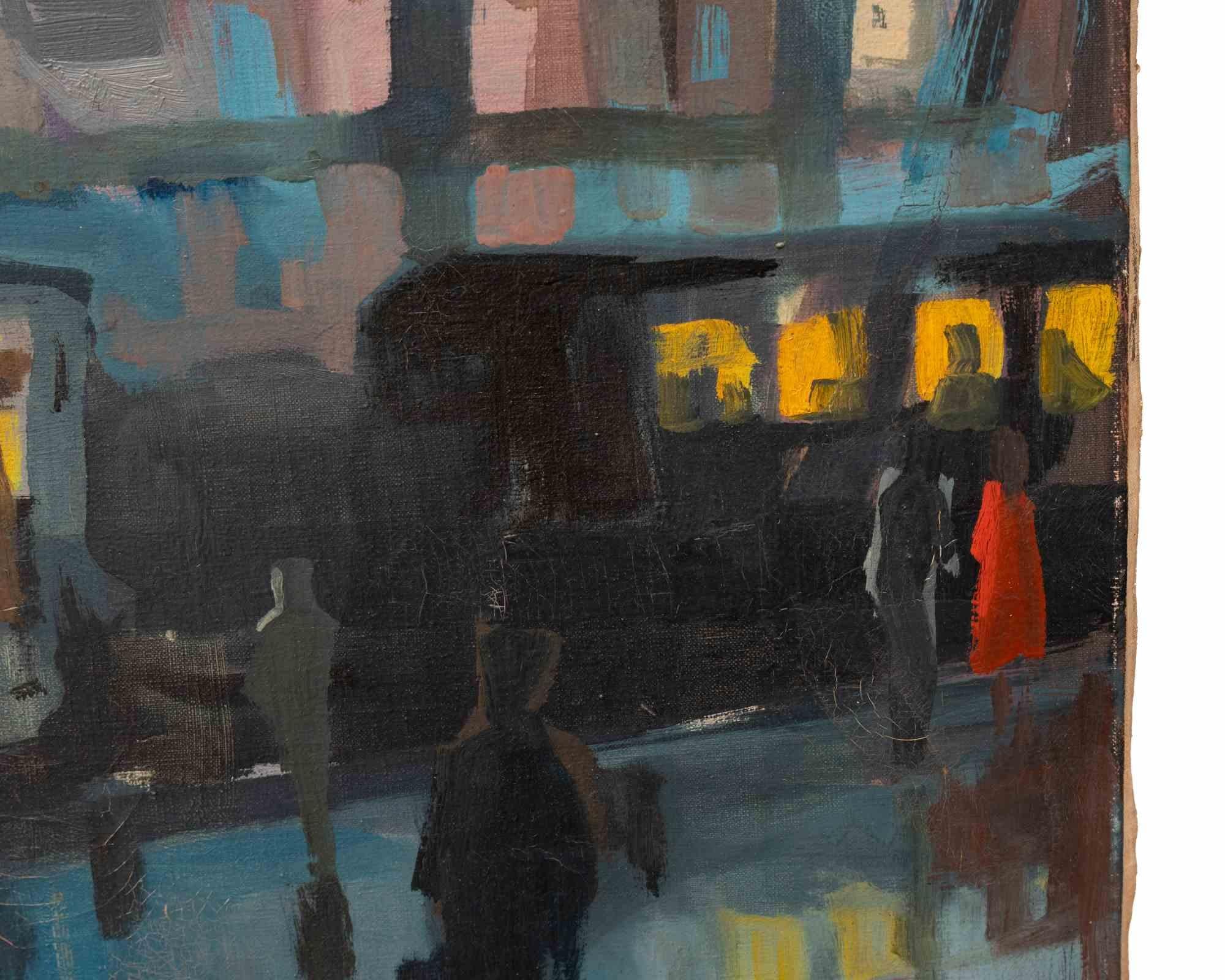 Train Station - Oil Paint by Eliano Fantuzzi - 1953 For Sale 1