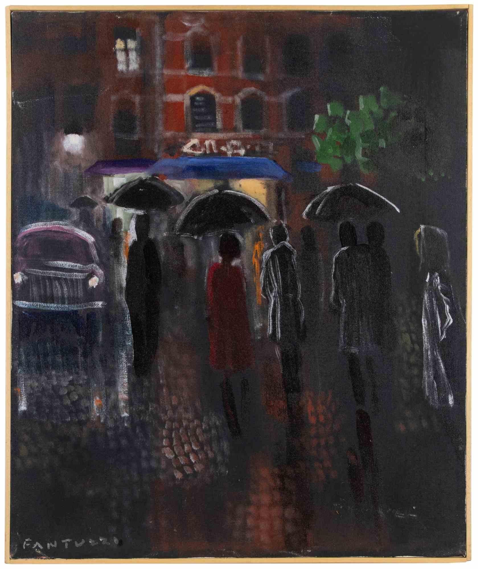 Bajo la lluvia es una obra de arte contemporáneo realizada por Eliano Fantuzzi.

Pintura al óleo de colores mixtos.

Firmado a mano en el margen inferior y en el reverso.

Incluye marco.