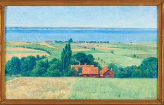 Sommerlandschaft mit Bauernhaus und See, Öl auf Leinwand, signiert, 1900