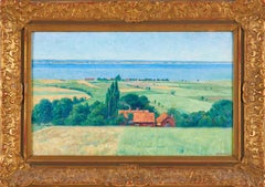 Sommerlandschaft mit Bauernhaus und See, Öl auf Leinwand, signiert, 1900