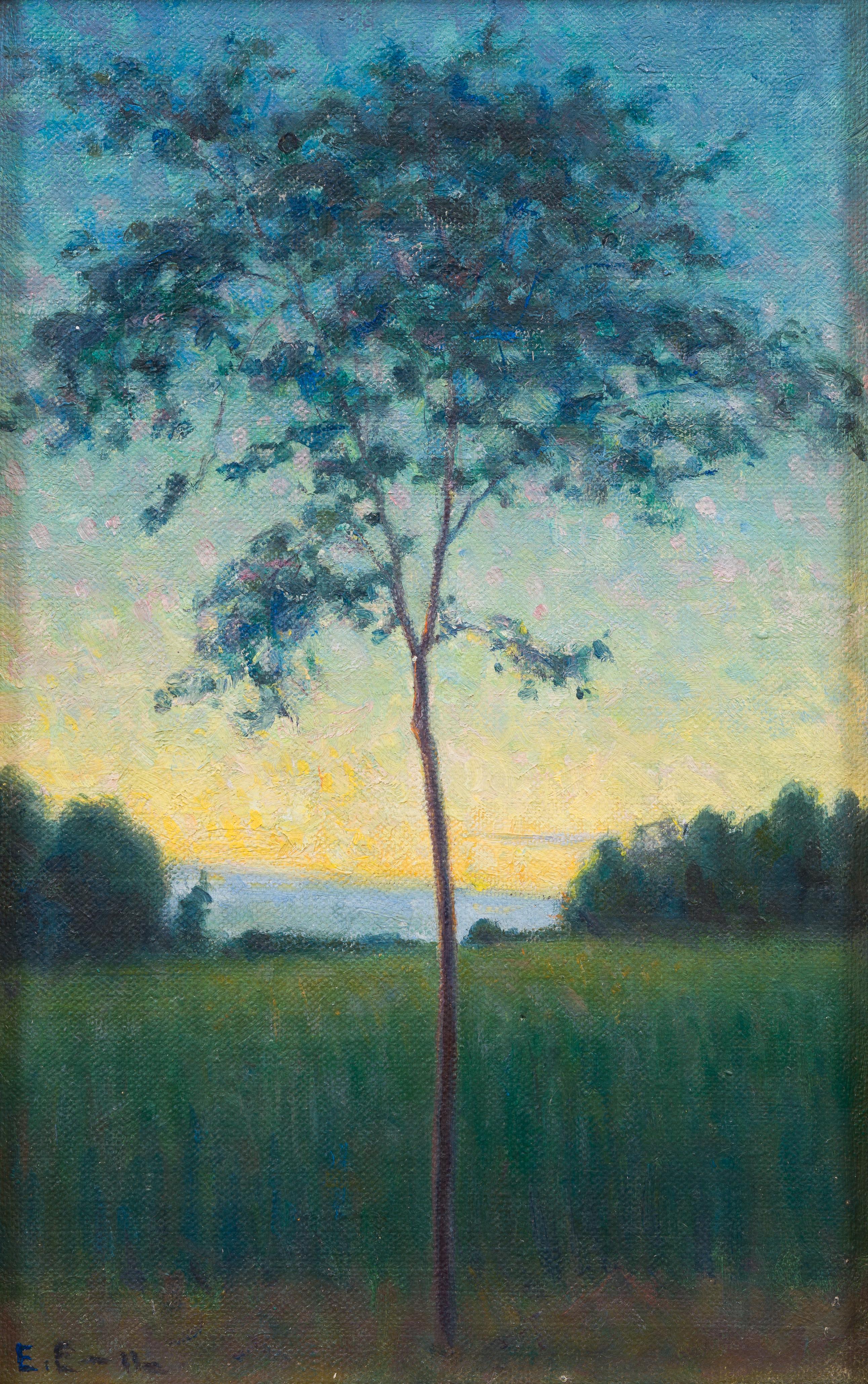 Sunset Over the Field, Original Oil Painting by Swedish Artist Elias Erdtman For Sale 2