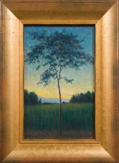 Coucher de soleil sur un champ, peinture à l'huile originale de l'artiste suédois Elias Erdtman