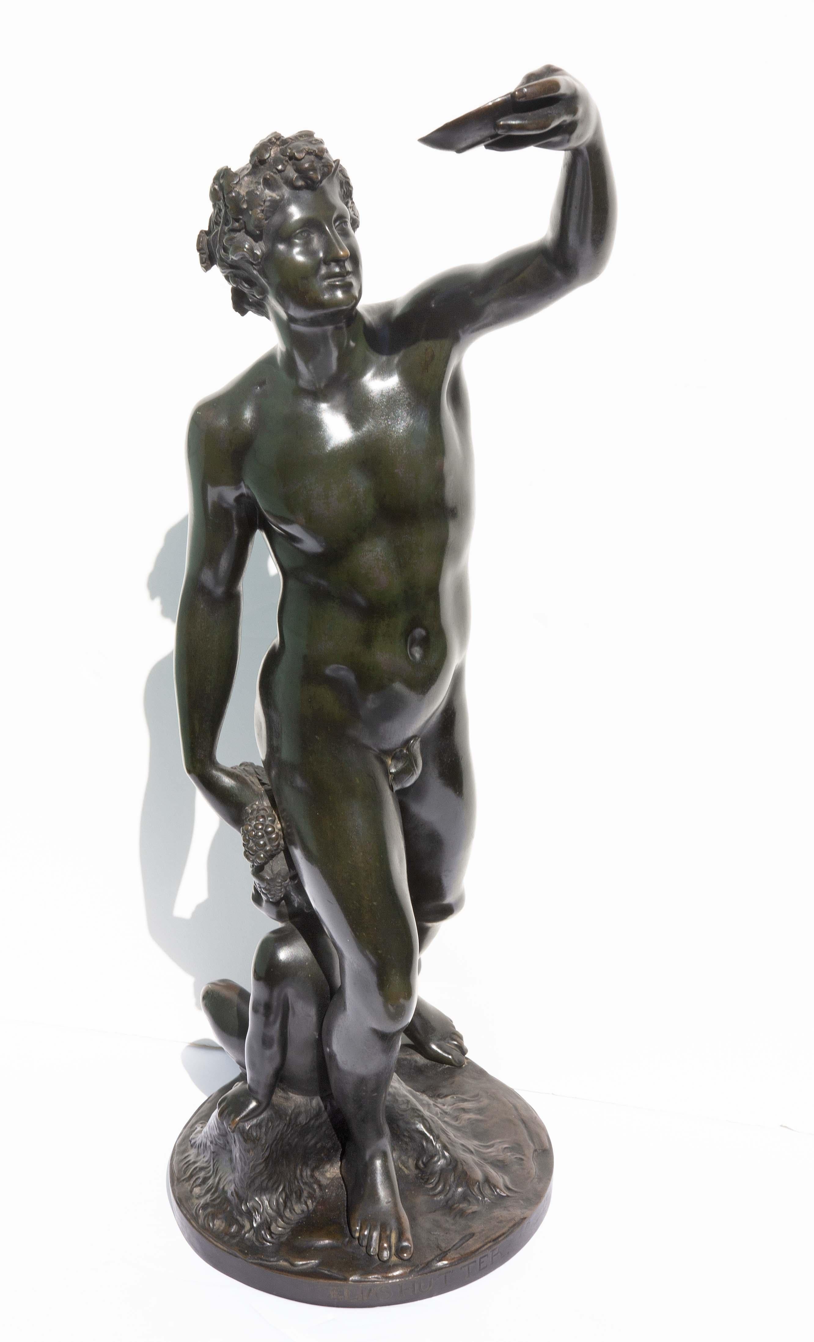 Sculpture néoclassique de nu néoclassique d'un jeune Bacchus par Elias Hutter 19ème siècle en vente 1