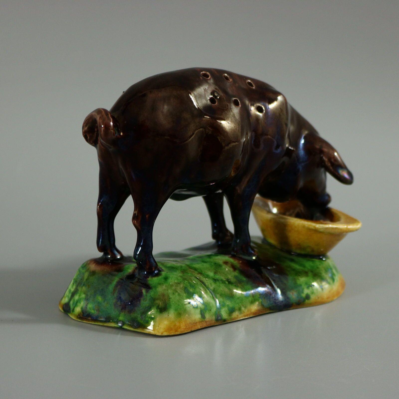 Elias Majolica Pig Toothpick Holder In Excellent Condition In Chelmsford, Essex