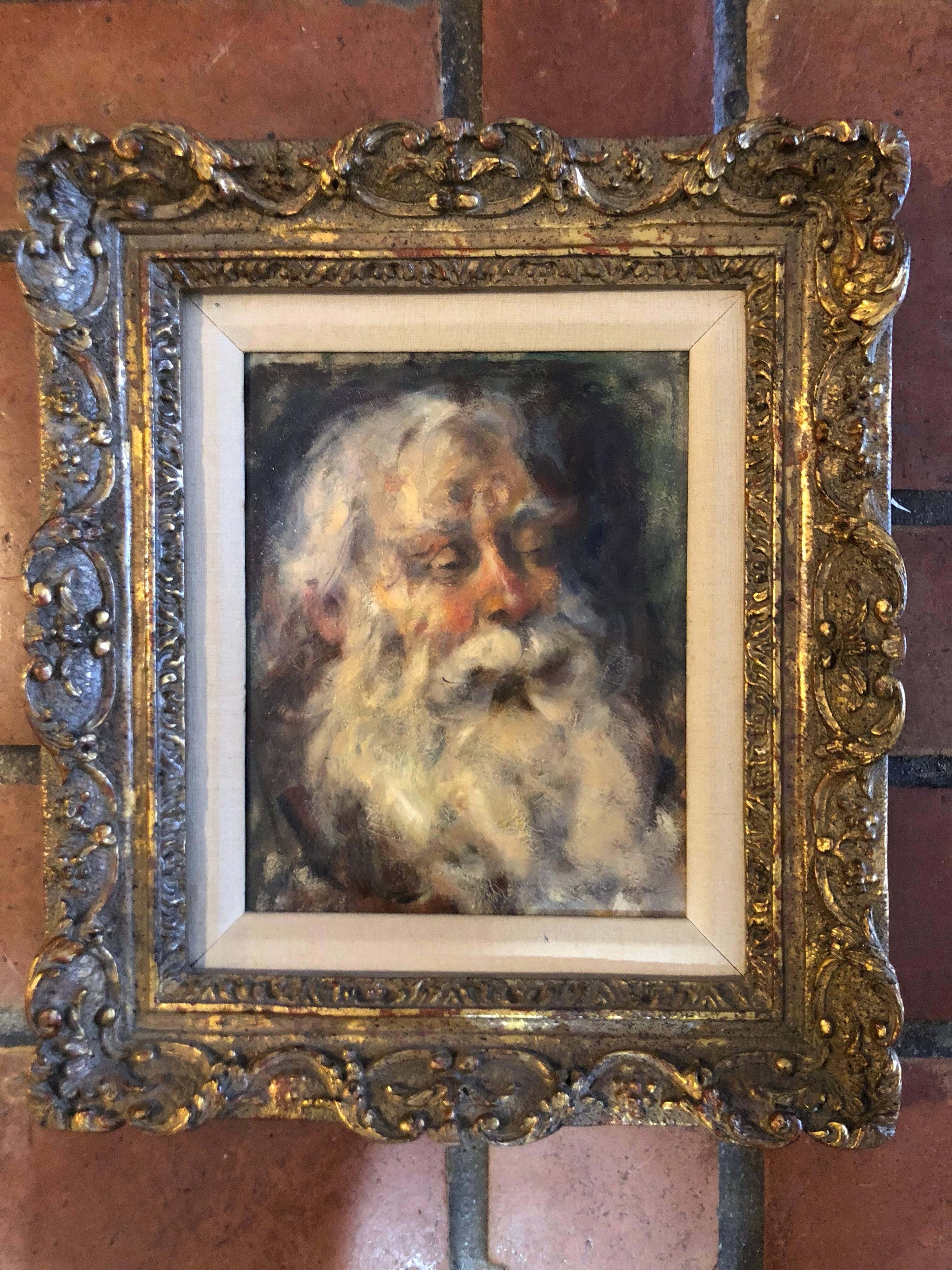 Oil on Board of Talmudic Scholar attributed to Cydney Grossman (1909-1982). He is known for his figures, portraits, and clown paintings. Also signed on the back. Uncle C. Grossman 88 Hillendale Rd Westport ,CT 06880. Perhaps this is a family