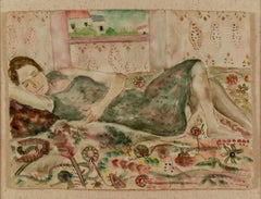 Elias Newman, "Sleeping Woman" Israel artist, woman,  Watercolor 11 x 15 1/4