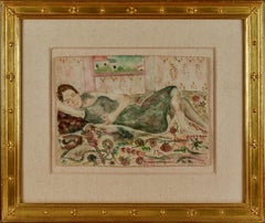 Elias Newman, "Sleeping Woman" Israel artist, woman, Watercolor 11 x 15 1/4