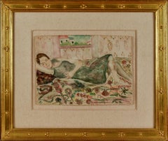 Elias Newman, "Sleeping Woman" Israel artist, woman,  Watercolor 11 x 15 1/4 