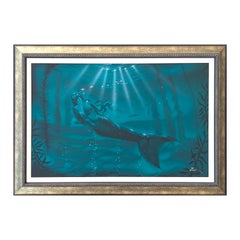 "Enlightenment" Contemporary Teal Naturalistic Underwater Seascape with Mermaid