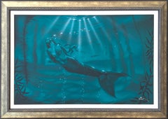 "Enlightenment" Contemporary Teal Naturalistic Underwater Seascape with Mermaid