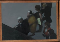 Elias Rivera Oil Painting on Wood Triptych Titled "Airport"