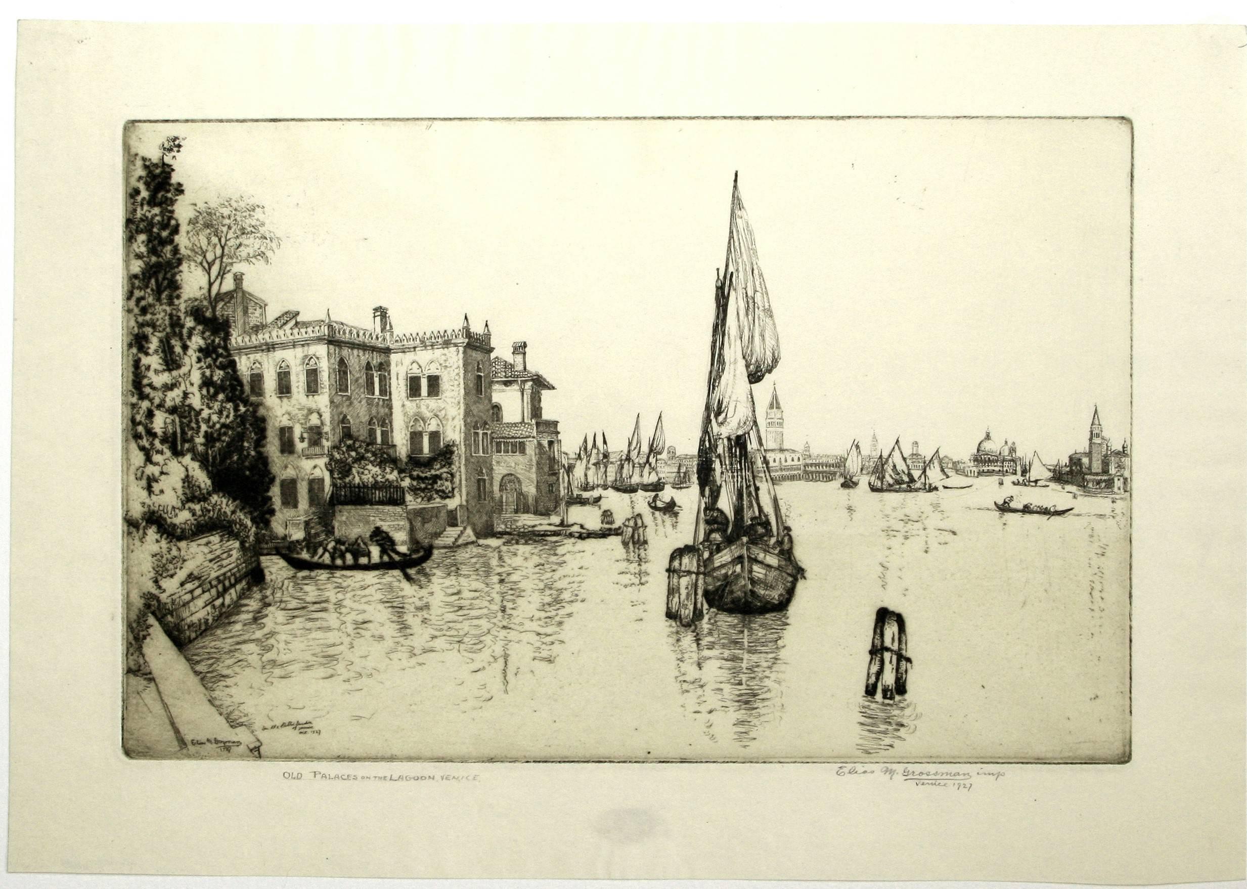 Old Palaces on the Lagoon, Venice. - Print by Elias S. Mandel Grossman
