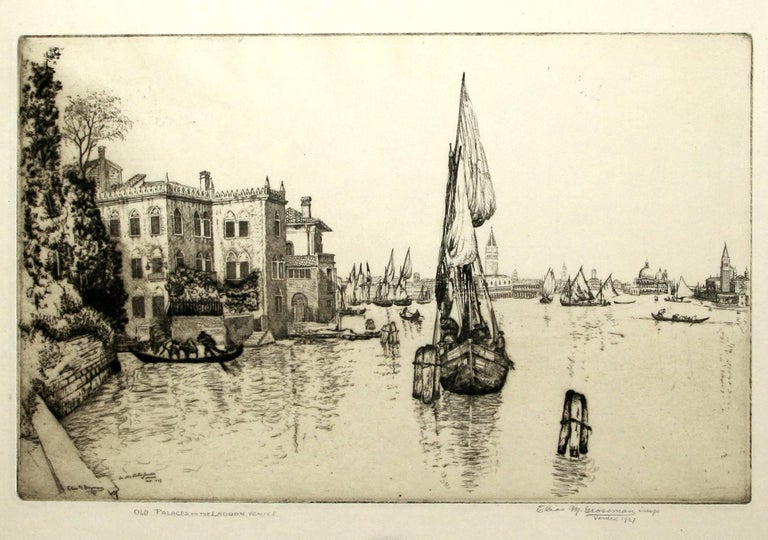 Old Palaces on the Lagoon, Venice. - American Modern Print by Elias S. Mandel Grossman