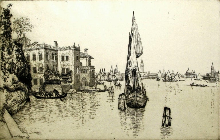 Elias S. Mandel Grossman Figurative Print - Old Palaces on the Lagoon, Venice.