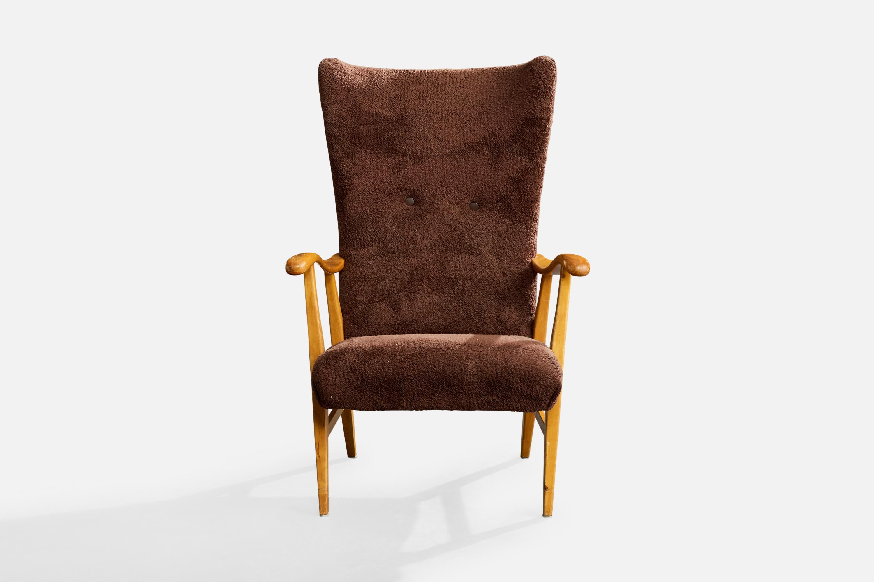 Elias Svedberg, Silla de salón, abedul, tela, Suecia, década de 1940 Escandinavo moderno en venta