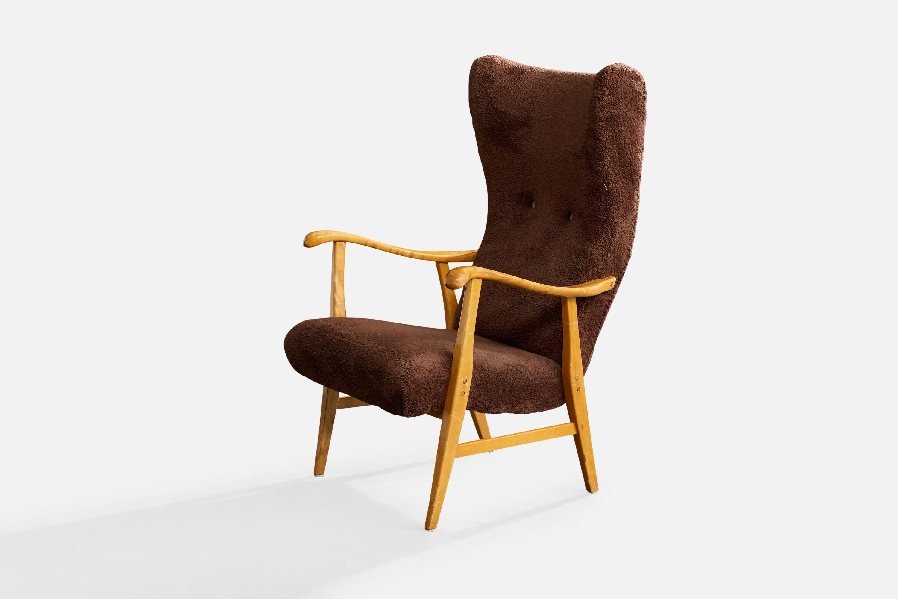 Elias Svedberg, Silla de salón, abedul, tela, Suecia, década de 1940 Sueco en venta