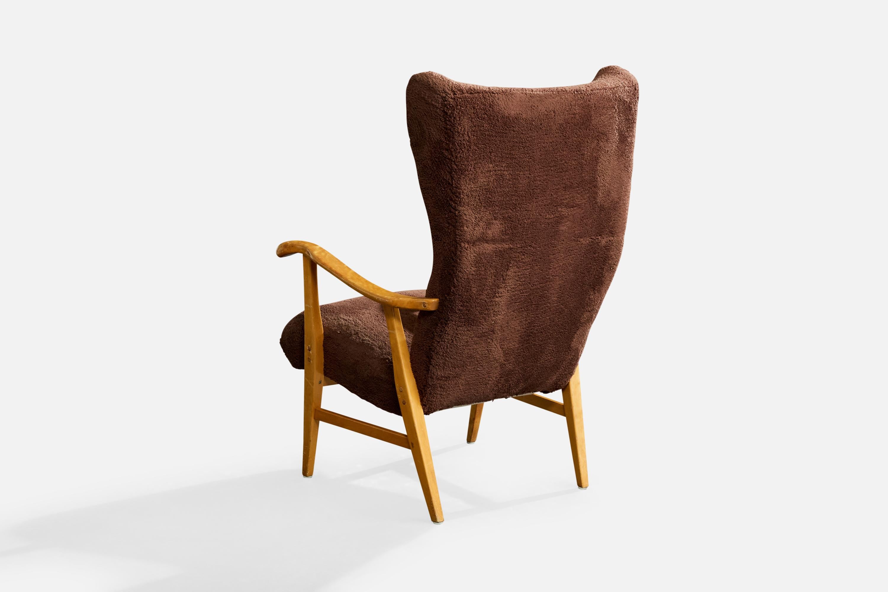 Elias Svedberg, Silla de salón, abedul, tela, Suecia, década de 1940 en Bastante bueno estado para la venta en High Point, NC