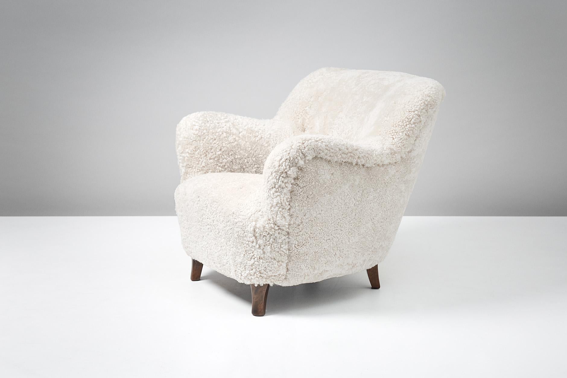 Scandinavian Modern Elias Svedberg Swedish Sheepskin Lounge Chair, circa 1940s