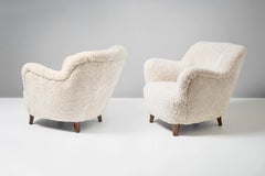 Elias Svedberg Swedish Sheepskin Lounge Chairs, circa 1940s