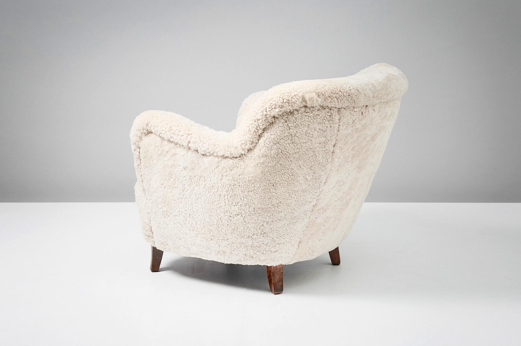 Elias Svedberg Swedish Sheepskin Lounge Chairs, circa 1940s 4