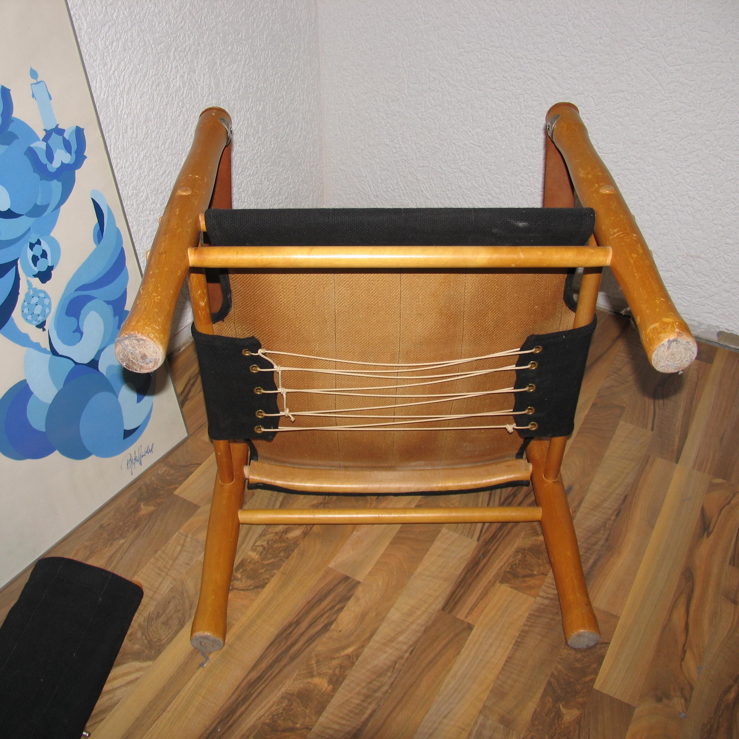 Silla Safari Triva de Elias Svedberg, Nordiska Kompaniet, década de 1940 Cuero en venta