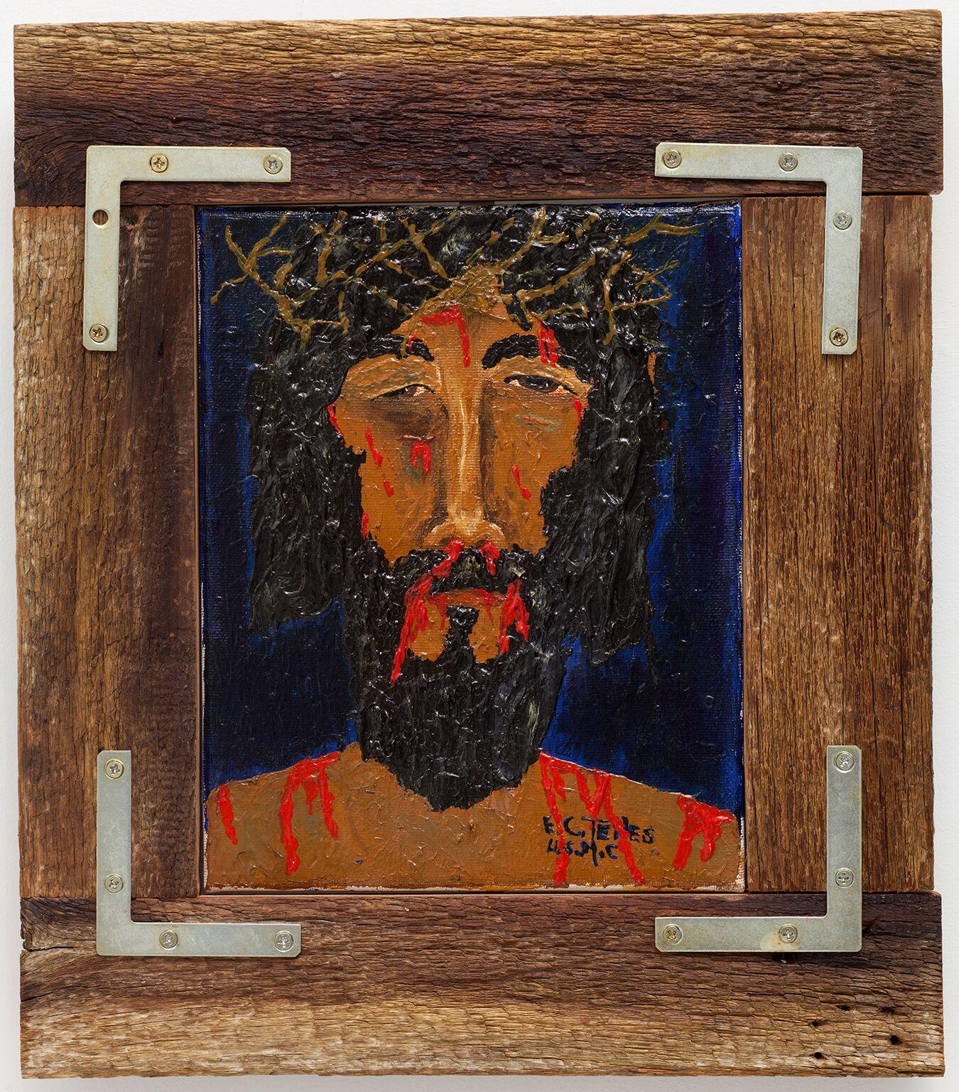 Elias Telles Figurative Painting - "Before the Crucifixion"  Head of Christ, Folk Portrait by Self-Taught Artist