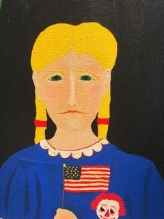 "Girl with Doll" Naive/Folk Portrait of a Blond Girl Holding a Doll