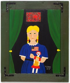 "Girl with Doll" Naive/Folk Portrait of a Blond Girl Holding a Doll