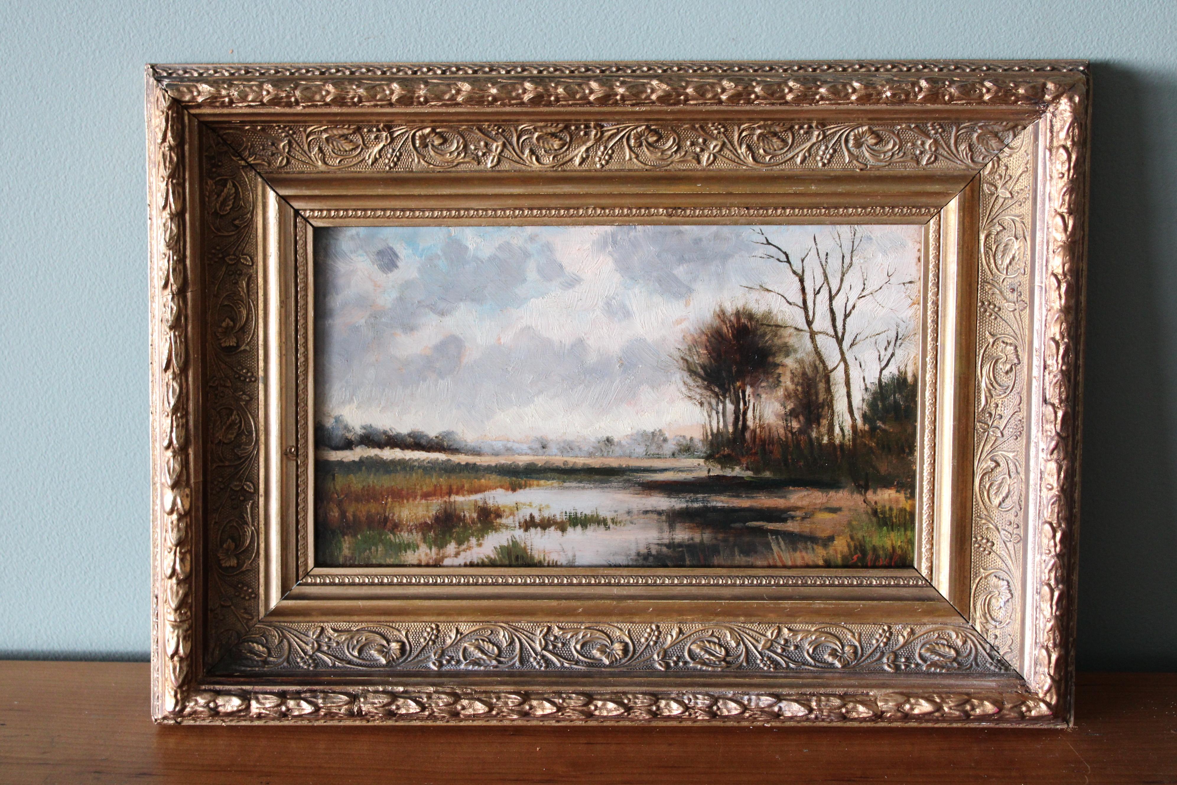 Antique Dutch landscape oil painting by Elias Voet (1868-1940) For Sale 1