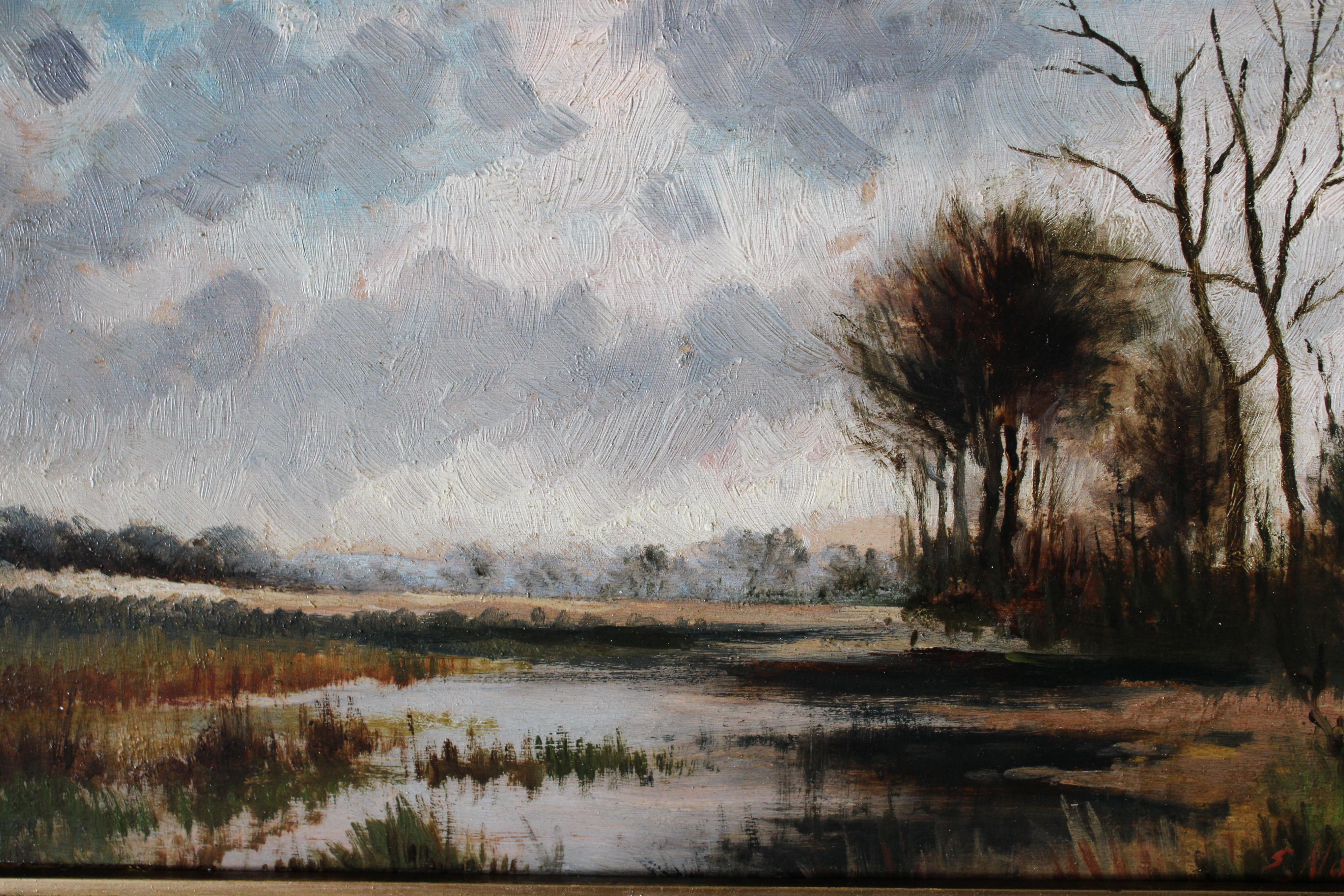 Antique Dutch landscape oil painting by Elias Voet (1868-1940) 2