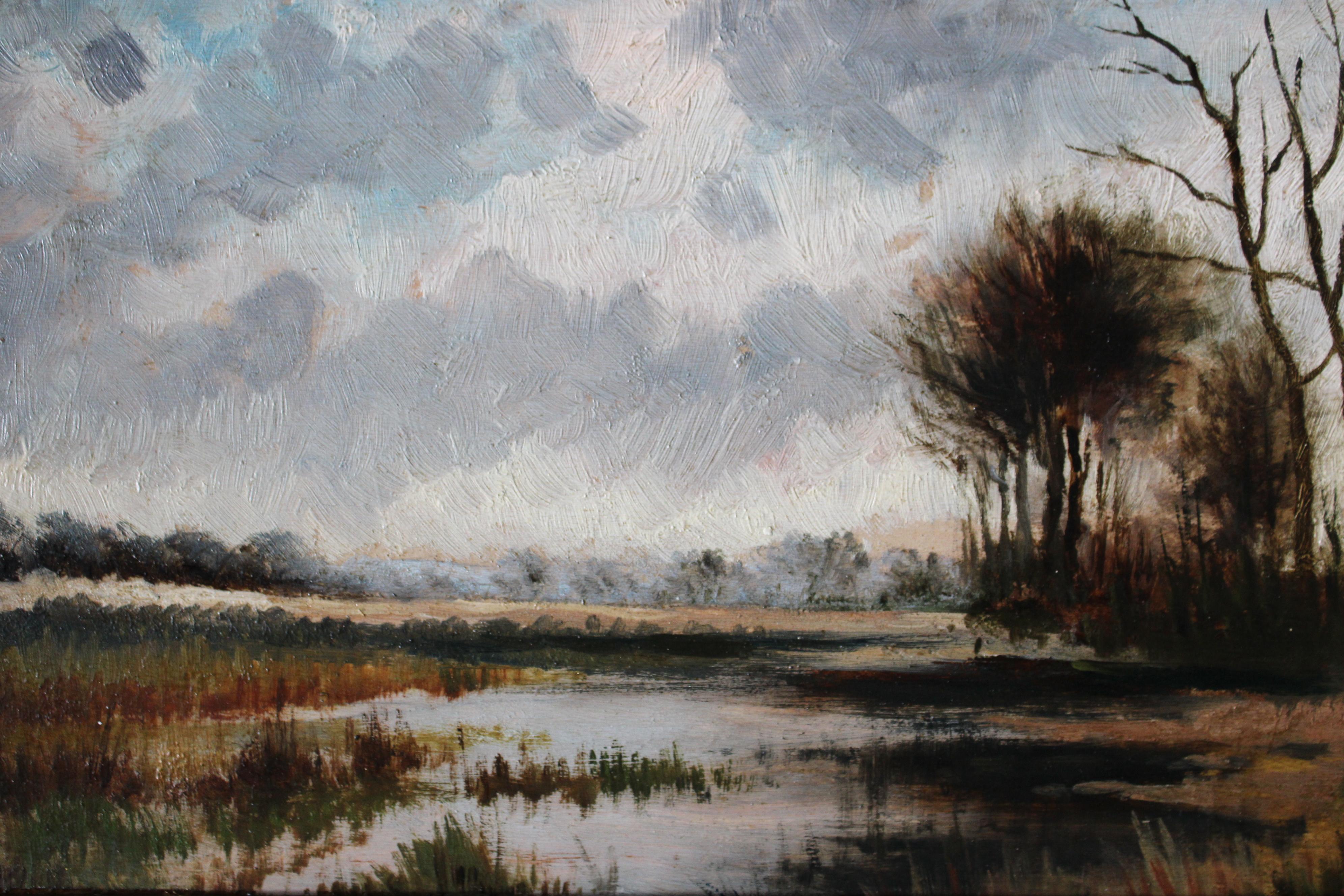 Antique Dutch landscape oil painting by Elias Voet (1868-1940) For Sale 6