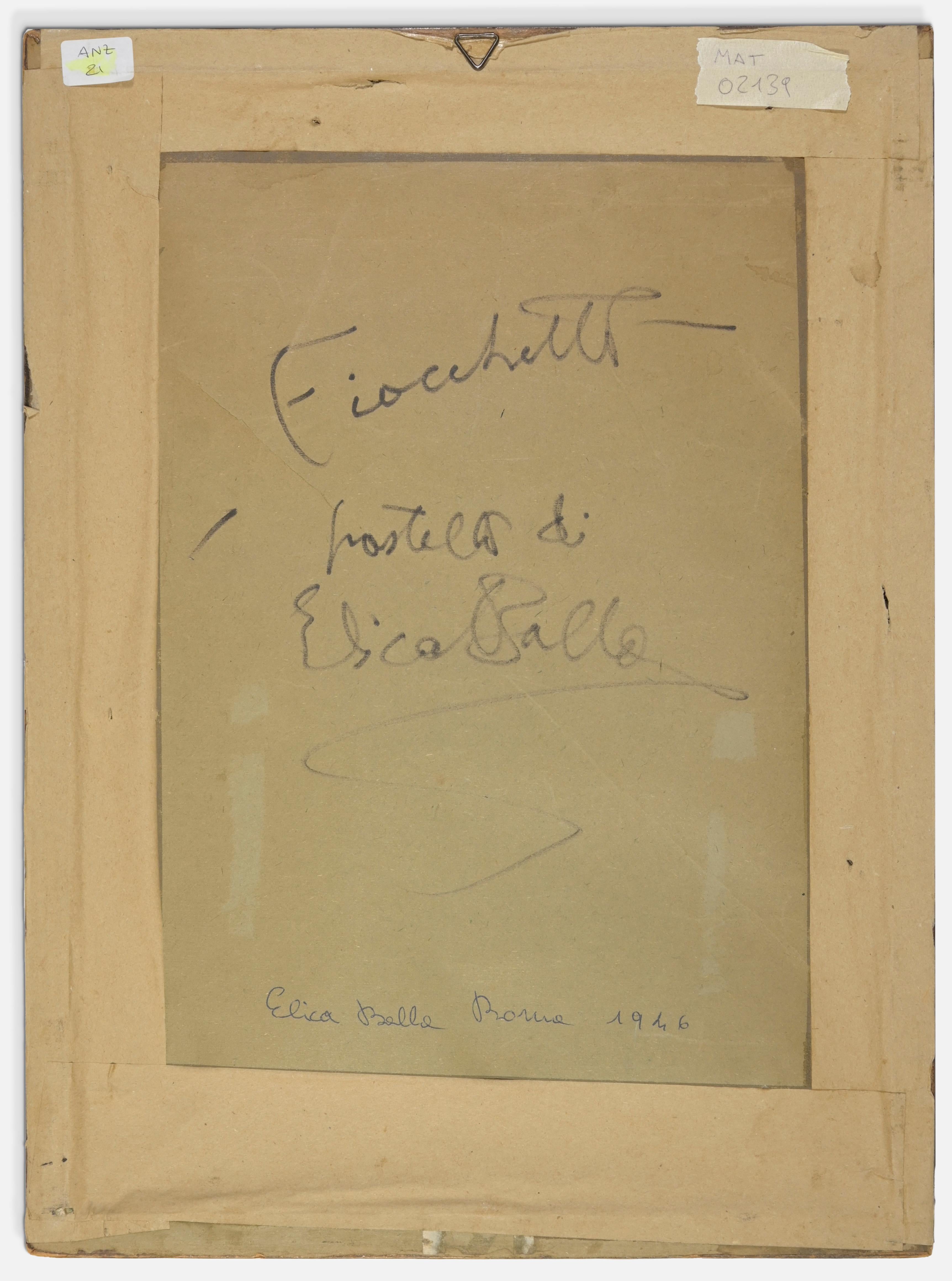 Fiocchetto ist ein Kunstwerk von Elica Balla (Rom, 1914 - 1993)

Handsigniert unten rechts.

Rückseitig handsigniert und betitelt.

Gute Bedingungen!