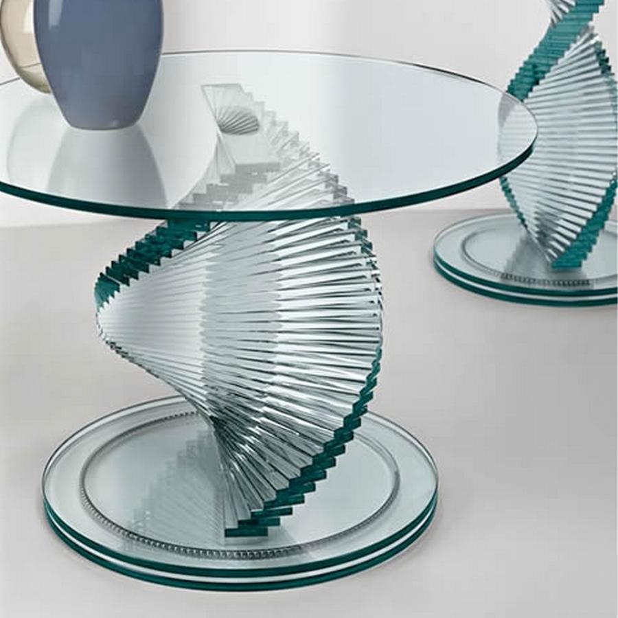 Italian Elica, Round Glass Coffee Table, Designed by Isao Hosoe, Made in Italy For Sale