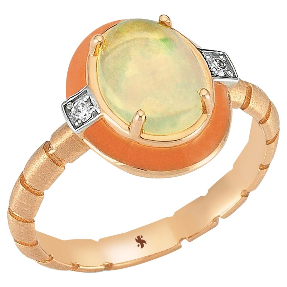For Sale:  Helios Ring in Rose Gold with Opal and White Diamond