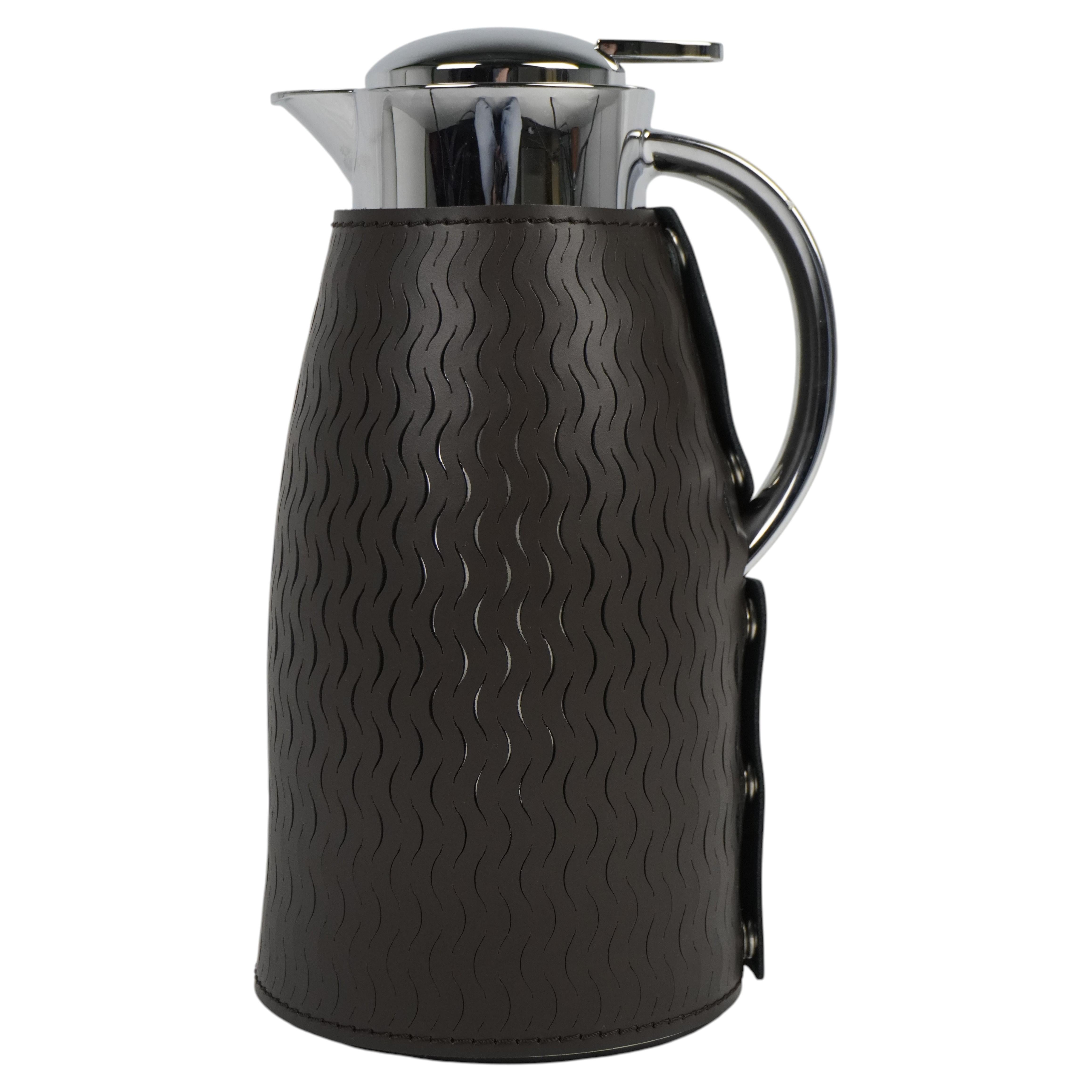 ELIDA thermal carafe – Stainless steel and leather L 2 For Sale