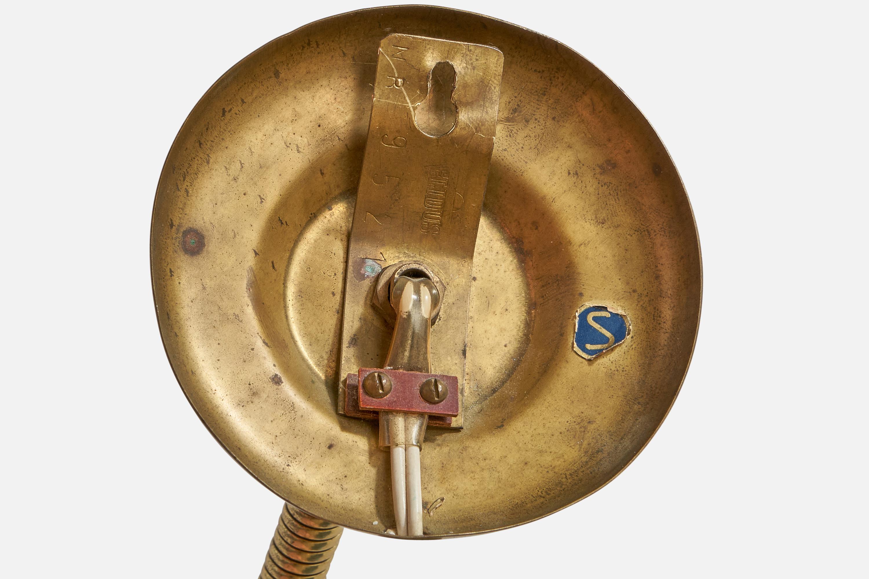 Elidus, Wall Light, Brass, Metal, Sweden, 1940s For Sale 1