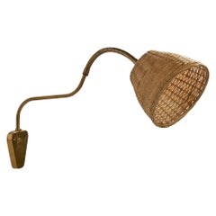 Elidus, Wall Light, Brass, Rattan, Sweden, 1940s